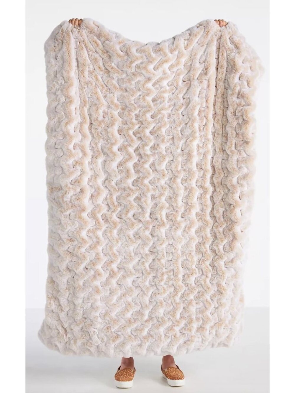 Anthropologie Luxe Faux Fur Throw Blanket in Pearl